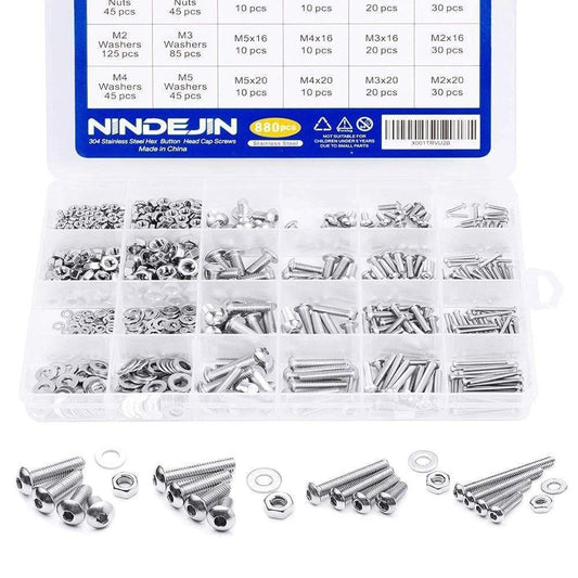 880Pcs M2 M3 M4 M5 Sechskant Innensechskantschrauben Set Edelstahl Flachkopf Rundkopf Schraubensatz Bolzen und Muttern Allen Schrauben Set