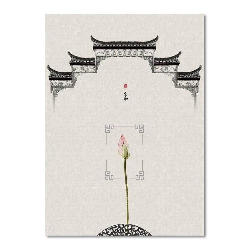Klassische Architektur Lotus Rote Sonne Wandkunst Leinwandmalerei Poster und Drucke Wandbilder für das Wohnzimmer