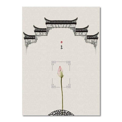 Klassische Architektur Lotus Rote Sonne Wandkunst Leinwandmalerei Poster und Drucke Wandbilder für das Wohnzimmer