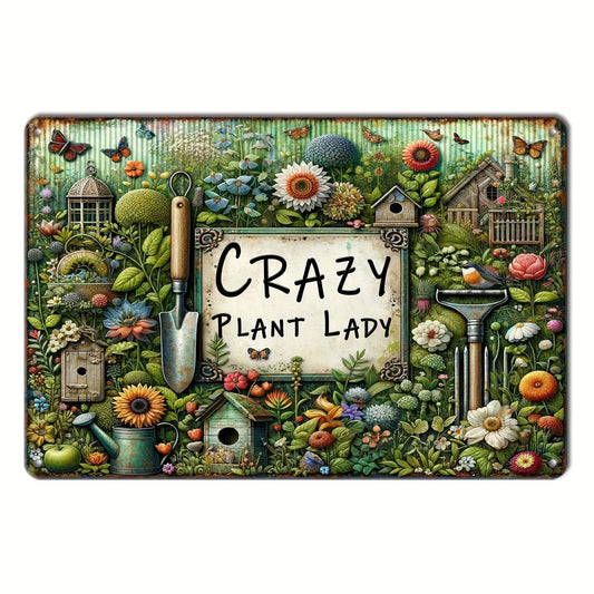 1 Stück Retro Metall Aluminium Schild, Verrückte Pflanzen-Dame Zinnschild, Garten Wandkunst Dekor, Vintage Garage Wanddekoration, Restaurantdekoration, Café Bar Club Wohnzimmer Wanddekorationsschild