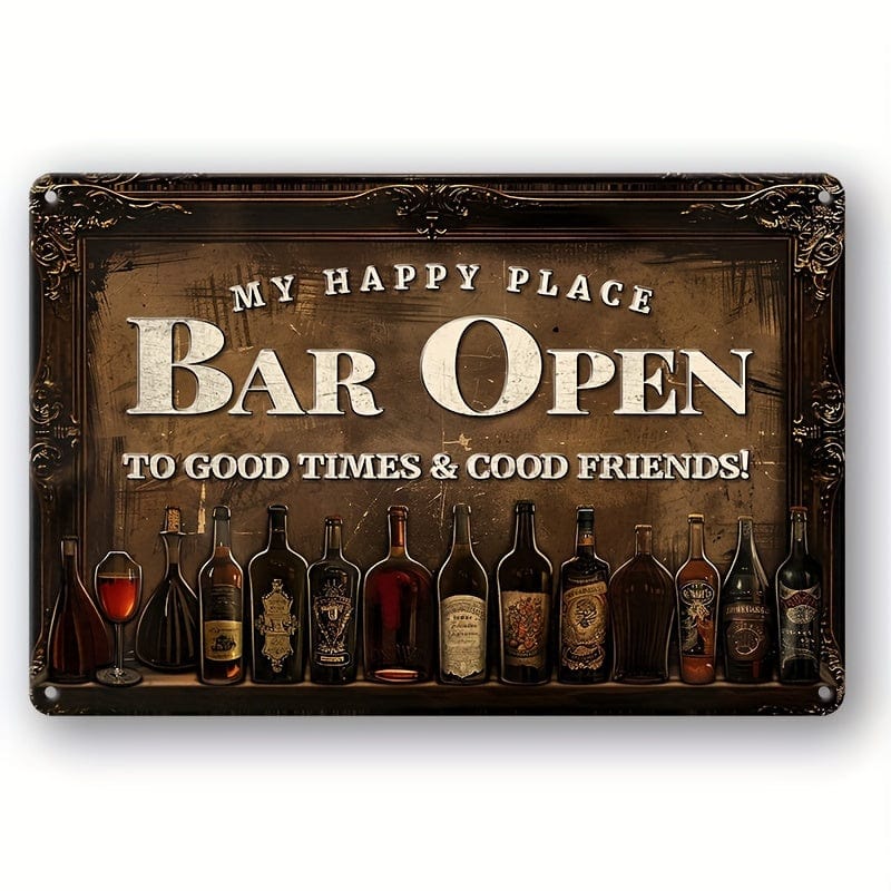 1 Stück Retro Metall Aluminium Schild, Mein Glücklicher Ort Bar Offen Blechschild, Wandkunst Dekor, Vintage Garage Wanddekoration, Restaurant Dekoration, Café Bar Club Wohnzimmer Wand Dekor Plakette