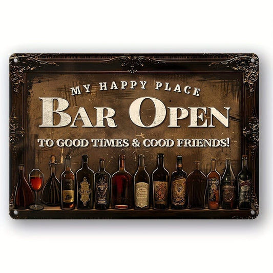 1 Stück Retro Metall Aluminium Schild, Mein Glücklicher Ort Bar Offen Blechschild, Wandkunst Dekor, Vintage Garage Wanddekoration, Restaurant Dekoration, Café Bar Club Wohnzimmer Wand Dekor Plakette