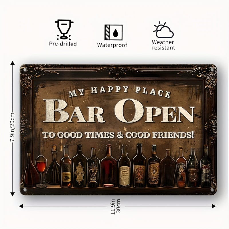 1 Stück Retro Metall Aluminium Schild, Mein Glücklicher Ort Bar Offen Blechschild, Wandkunst Dekor, Vintage Garage Wanddekoration, Restaurant Dekoration, Café Bar Club Wohnzimmer Wand Dekor Plakette