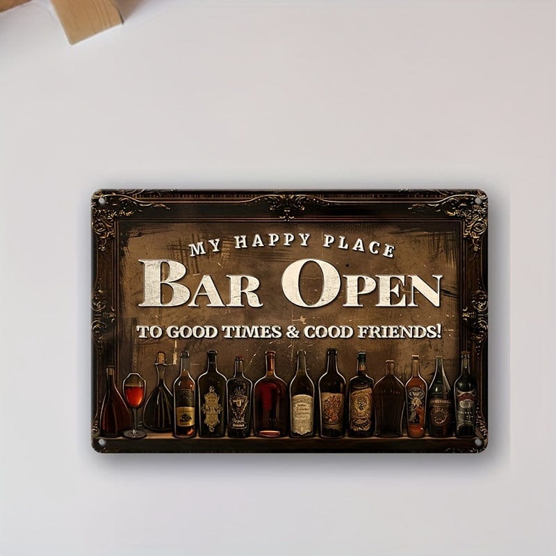 1 Stück Retro Metall Aluminium Schild, Mein Glücklicher Ort Bar Offen Blechschild, Wandkunst Dekor, Vintage Garage Wanddekoration, Restaurant Dekoration, Café Bar Club Wohnzimmer Wand Dekor Plakette