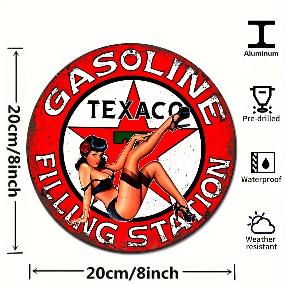 1 Stück Retro Runde Metall Aluminium Zeichen, Tankstelle Zeichen, Wand Kunst Dekor, Eisen Malerei, Vintage Logo Garage Wand Dekor, Cafe Bar Wohnzimmer Wand Dekor Plakette