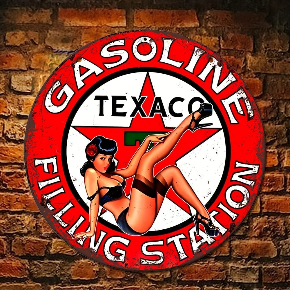 1 Stück Retro Runde Metall Aluminium Zeichen, Tankstelle Zeichen, Wand Kunst Dekor, Eisen Malerei, Vintage Logo Garage Wand Dekor, Cafe Bar Wohnzimmer Wand Dekor Plakette