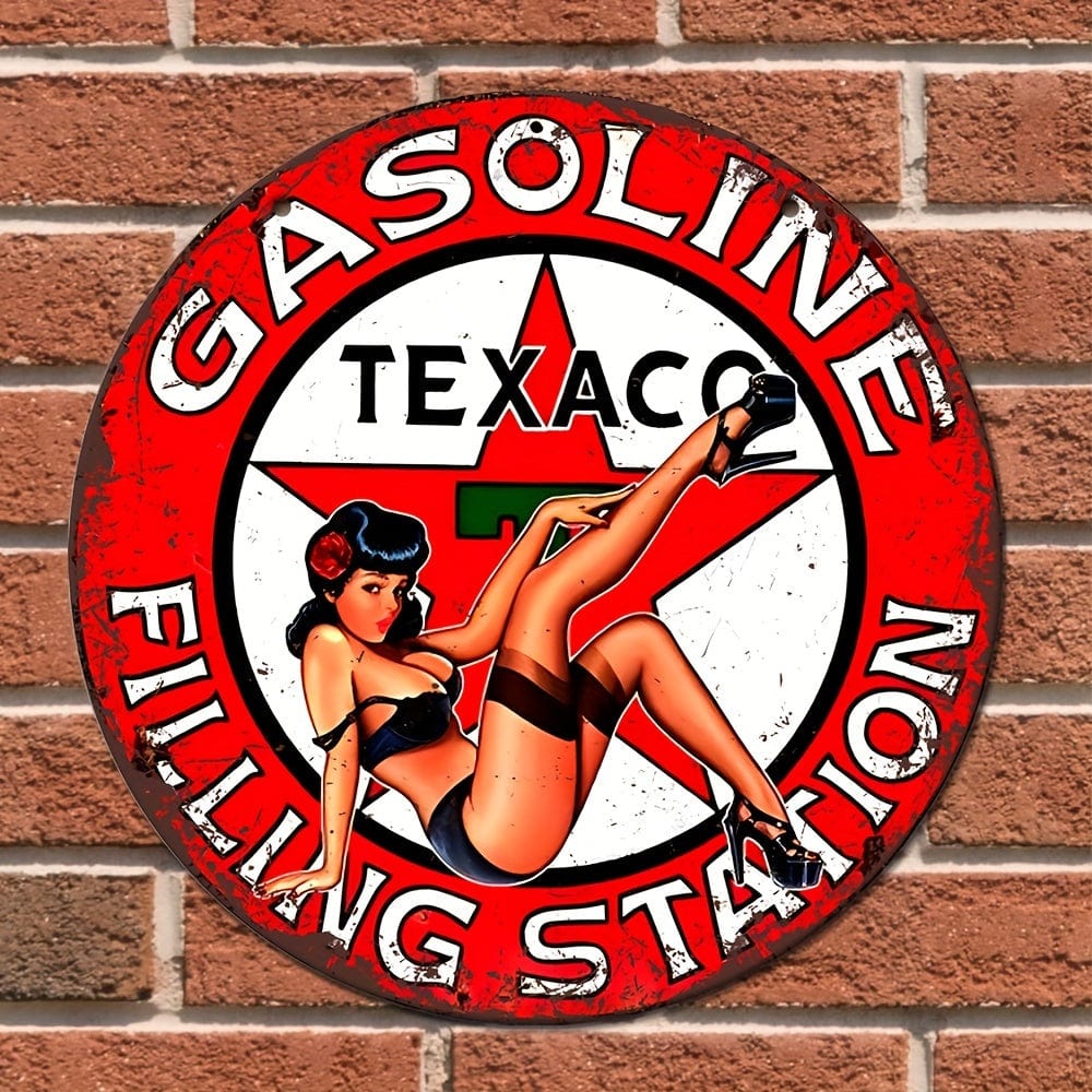 1 Stück Retro Runde Metall Aluminium Zeichen, Tankstelle Zeichen, Wand Kunst Dekor, Eisen Malerei, Vintage Logo Garage Wand Dekor, Cafe Bar Wohnzimmer Wand Dekor Plakette