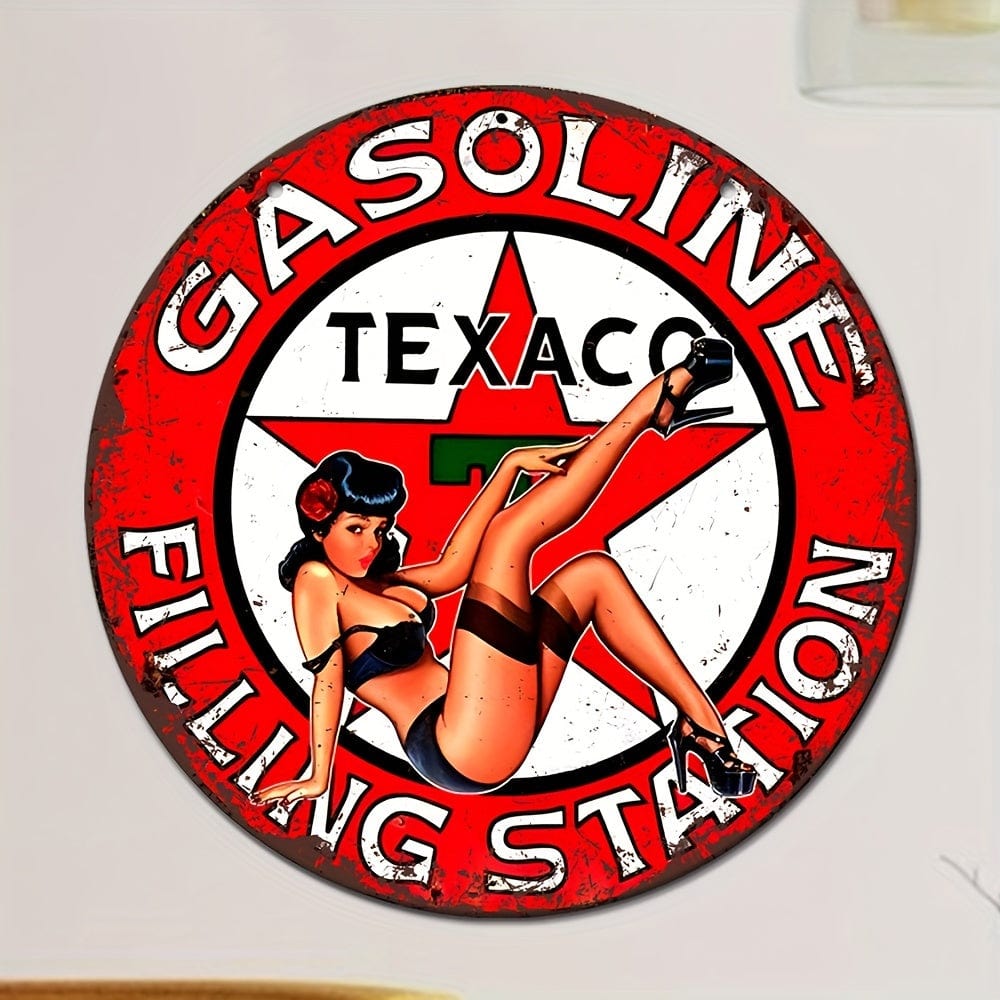 1 Stück Retro Runde Metall Aluminium Zeichen, Tankstelle Zeichen, Wand Kunst Dekor, Eisen Malerei, Vintage Logo Garage Wand Dekor, Cafe Bar Wohnzimmer Wand Dekor Plakette
