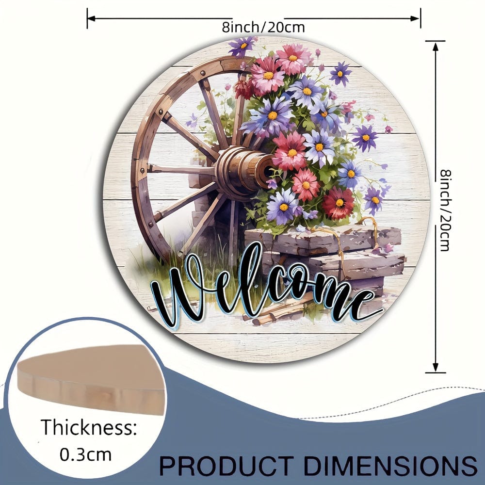 1pc Frühlings Willkommensschild, Vintage Girlande Holz Hängeschild, Holz Hängeplakette, Eingangstür Veranda Wohnzimmer Schlafzimmer Wohnkultur, Rustikaler runder Wandschmuck