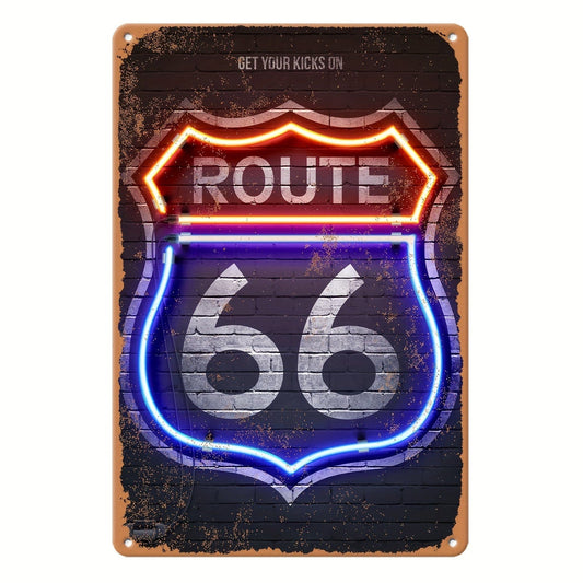 1PC Vintage Route 66 Neon Aluminium-Schild Lustiges 66 Aluminium-Poster Bar-Dekoration Restaurant-Dekoration Straßen-Dekoration Außen-Dekoration (12"x8"/30cm*20cm)
