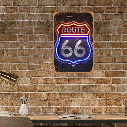 1PC Vintage Route 66 Neon Aluminium-Schild Lustiges 66 Aluminium-Poster Bar-Dekoration Restaurant-Dekoration Straßen-Dekoration Außen-Dekoration (12"x8"/30cm*20cm)