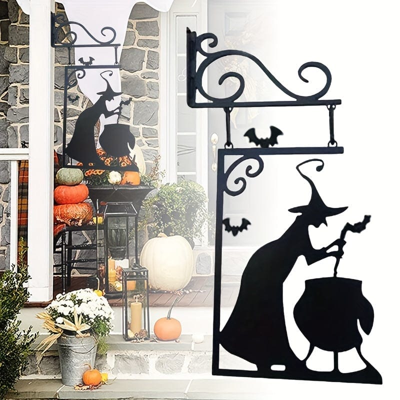 1 Stück, Hexen Kessel Silhouette Metall Anhänger, Leaky Cauldron Metall Zeichen Wand Silhouette Wandbild, Hexen Statue Türrahmen Dekoration, Hängende Wand Kunst Heimdekoration Für Gartenparty Dekor Perfekte Halloween Geister Türrahmen Dekor