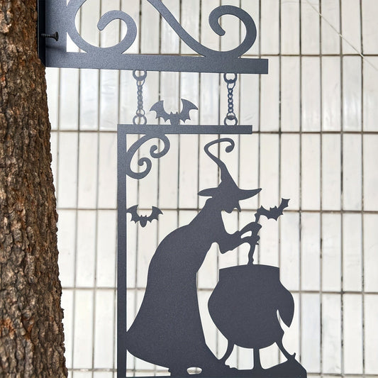1 Stück, Hexen Kessel Silhouette Metall Anhänger, Leaky Cauldron Metall Zeichen Wand Silhouette Wandbild, Hexen Statue Türrahmen Dekoration, Hängende Wand Kunst Heimdekoration Für Gartenparty Dekor Perfekte Halloween Geister Türrahmen Dekor