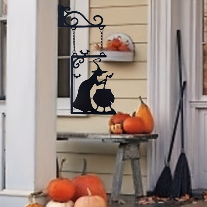 1 Stück, Hexen Kessel Silhouette Metall Anhänger, Leaky Cauldron Metall Zeichen Wand Silhouette Wandbild, Hexen Statue Türrahmen Dekoration, Hängende Wand Kunst Heimdekoration Für Gartenparty Dekor Perfekte Halloween Geister Türrahmen Dekor