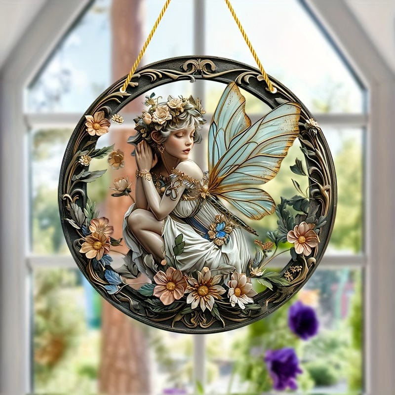 Elf Fee Dekorative Fensterkunst Acryl Sonnenfänger 8×8in/20x20cm für Raum Szene Bar Sommer Urlaub Geschenk