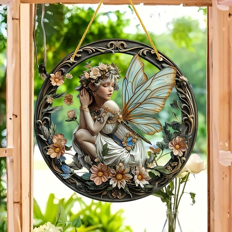 Elf Fee Dekorative Fensterkunst Acryl Sonnenfänger 8×8in/20x20cm für Raum Szene Bar Sommer Urlaub Geschenk