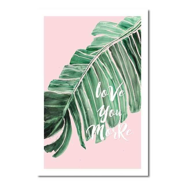 Grünes Blatt Rosa Hintergrund Frische Nordic Stil Wandkunst Leinwanddruck HD Bild Für Wohnzimmer Wohnkultur