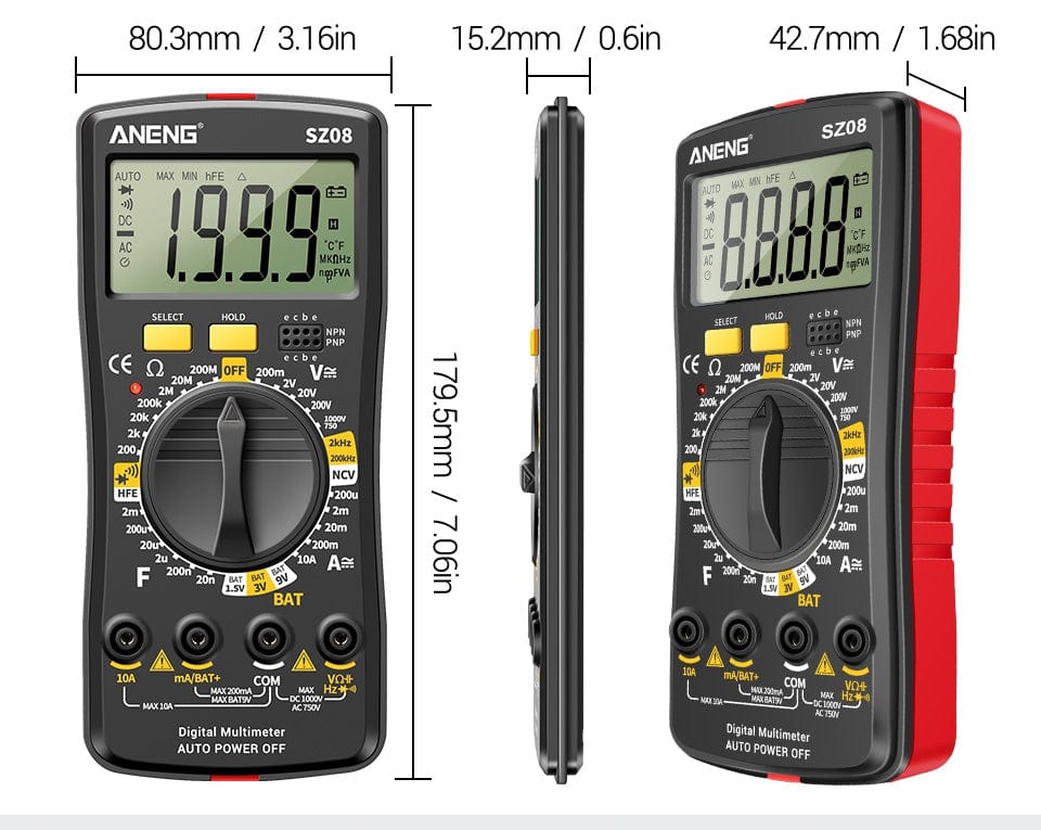 ANENG SZ08 Digital Multimeter ultra-thin memory professional multimeter auto voltmeter AC DC 220V resistance portable tester