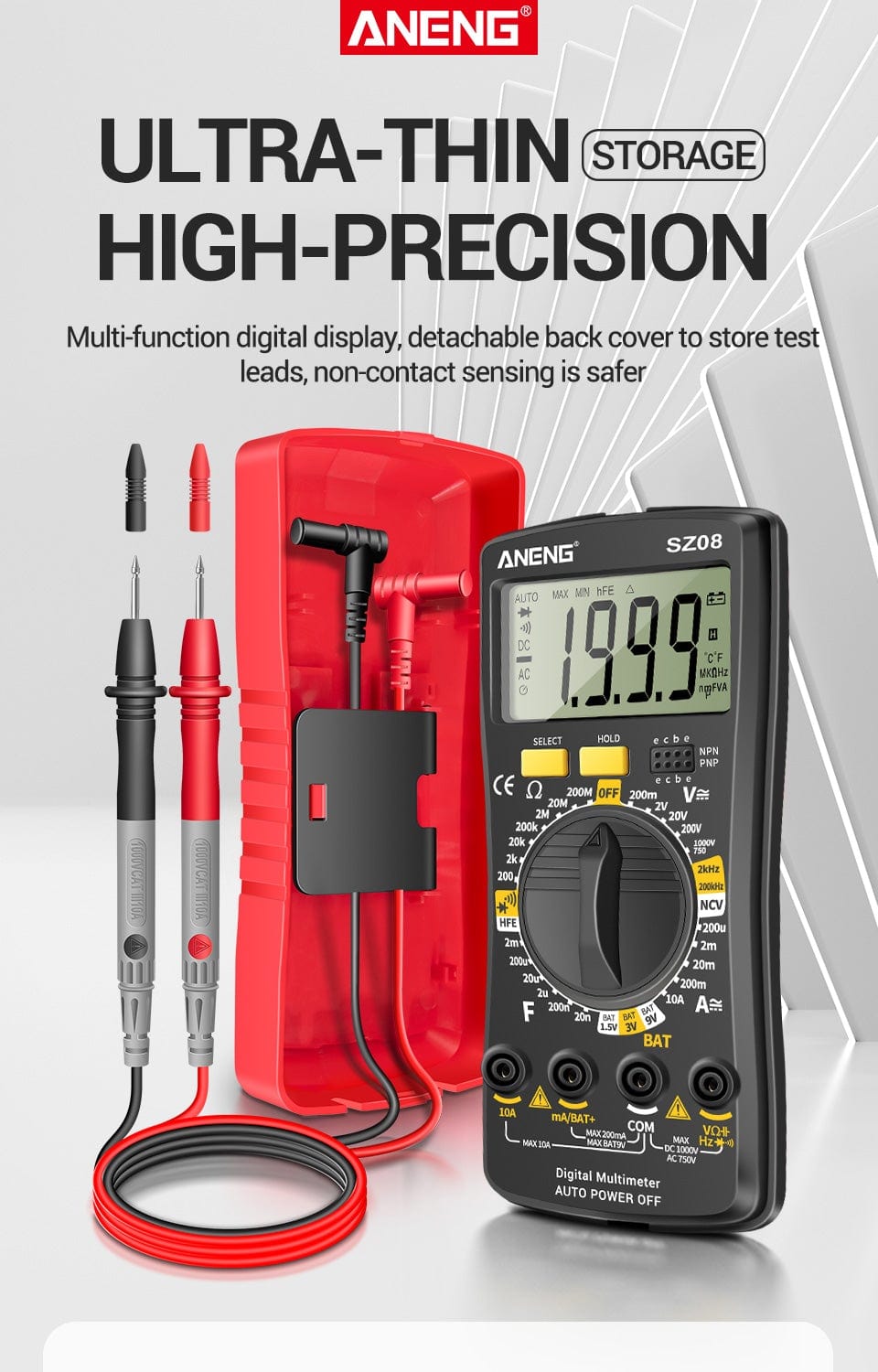ANENG SZ08 Digital Multimeter ultra-thin memory professional multimeter auto voltmeter AC DC 220V resistance portable tester