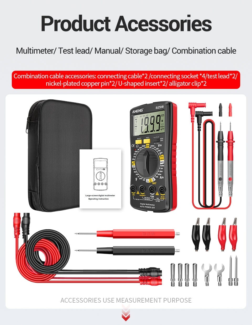 ANENG SZ08 Digital Multimeter ultra-thin memory professional multimeter auto voltmeter AC DC 220V resistance portable tester