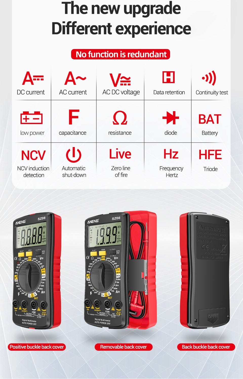ANENG SZ08 Digital Multimeter ultra-thin memory professional multimeter auto voltmeter AC DC 220V resistance portable tester