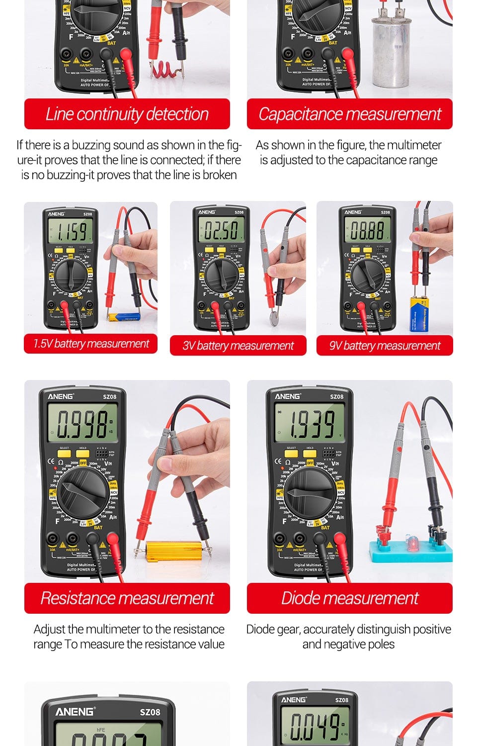 ANENG SZ08 Digital Multimeter ultra-thin memory professional multimeter auto voltmeter AC DC 220V resistance portable tester