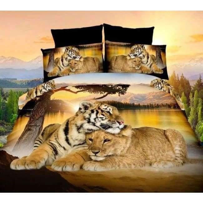 Hochwertige Luxus 3D Tiger Wolf Bettwäsche Set Western Stil Heimtextilien Bettwäsche Bettbezug Kissenbezug Tagesdecke