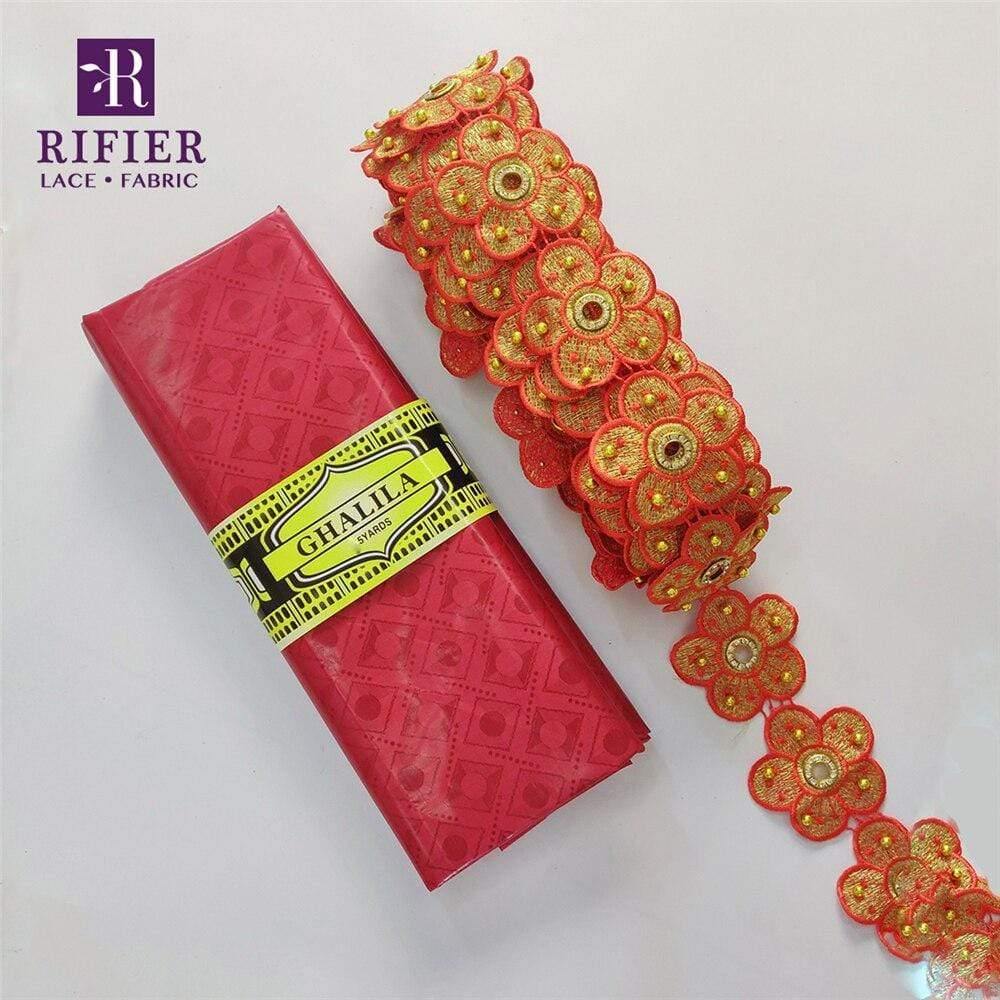 5 Yards Embroidered Lace Trim with 5 Yards Bazin Riche Getzner for African Women's Everyday Dresses Sewing Decoration Lace