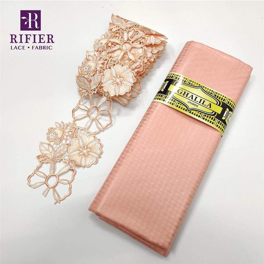 5 Yards Embroidered Lace Trim with 5 Yards Bazin Riche Getzner for African Women's Everyday Dresses Sewing Decoration Lace