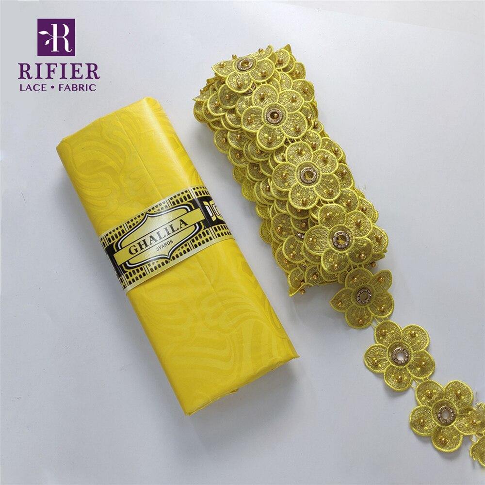 5 Yards Embroidered Lace Trim with 5 Yards Bazin Riche Getzner for African Women's Everyday Dresses Sewing Decoration Lace