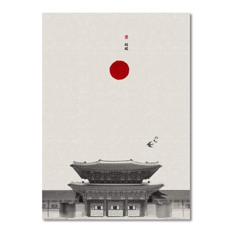 Klassische Architektur Lotus Rote Sonne Wandkunst Leinwandmalerei Poster und Drucke Wandbilder für das Wohnzimmer