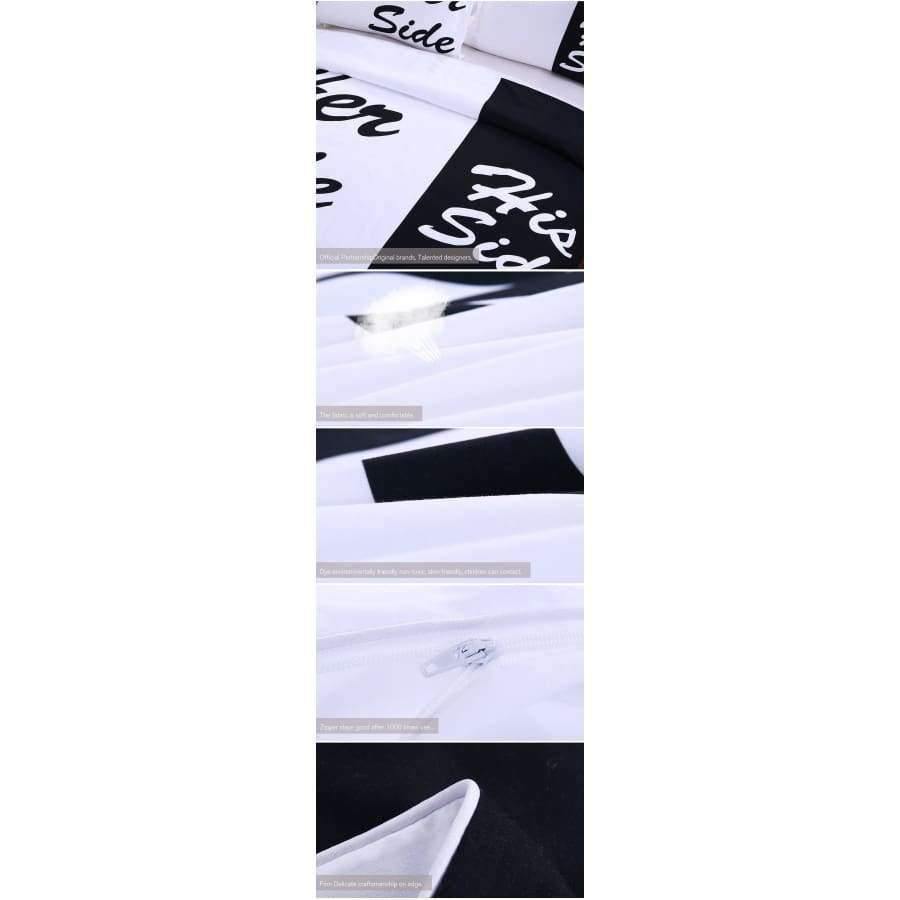 Bettwäsche Schwarz und Weiß Bettset Seine Seite & Ihre Seite Paar Heimtextilien Weiche Bettdecke mit Kissenbezügen 3Teilig Hot