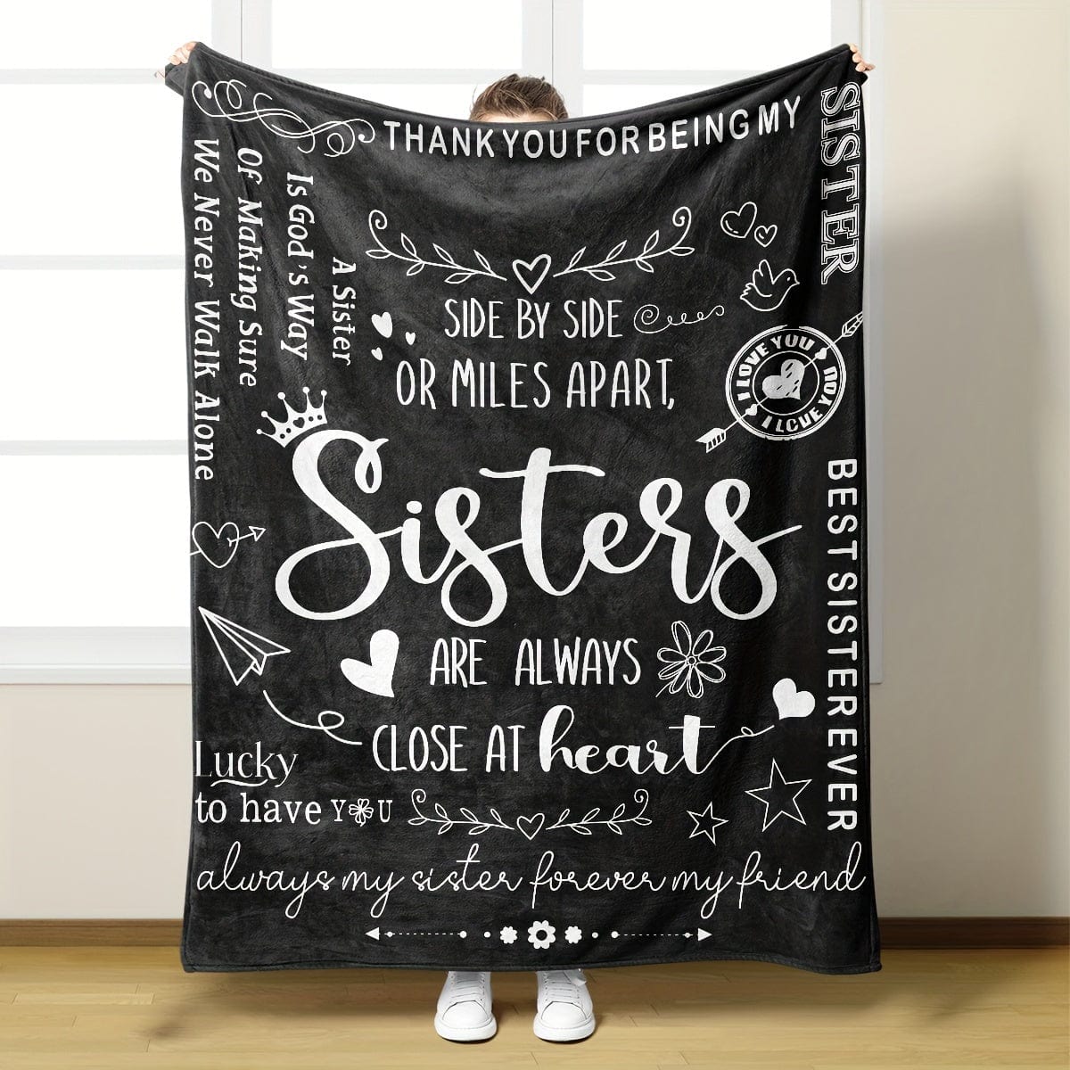 1pc Slogan Druckdecke, Schwarze Flanell Decke Geschenk Für Schwester, Weiche Gemütliche Wurfdecke Für Sofa Bett Couch Camping Büro Reisen