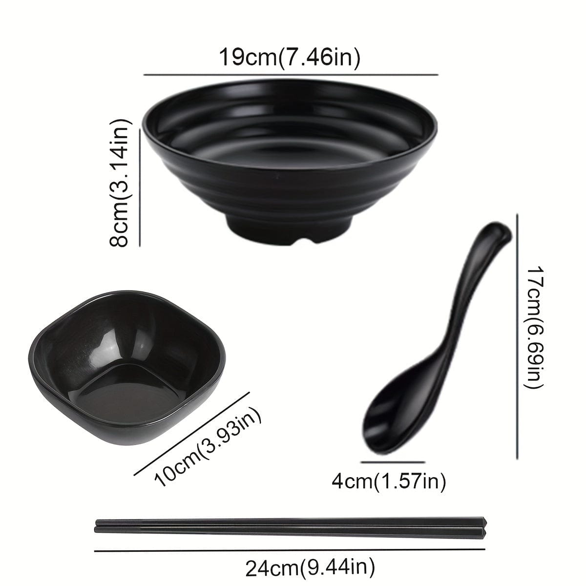 1 Set Ramen Schüssel Set mit Essstäbchen Löffel Teller, asiatische schwarze Schalen für Suppe, Reisnudeln, Ramen, Instantnudeln, für Zuhause Küche Restaurant Hotel, Küchenbedarf, Geschirr Zubehör