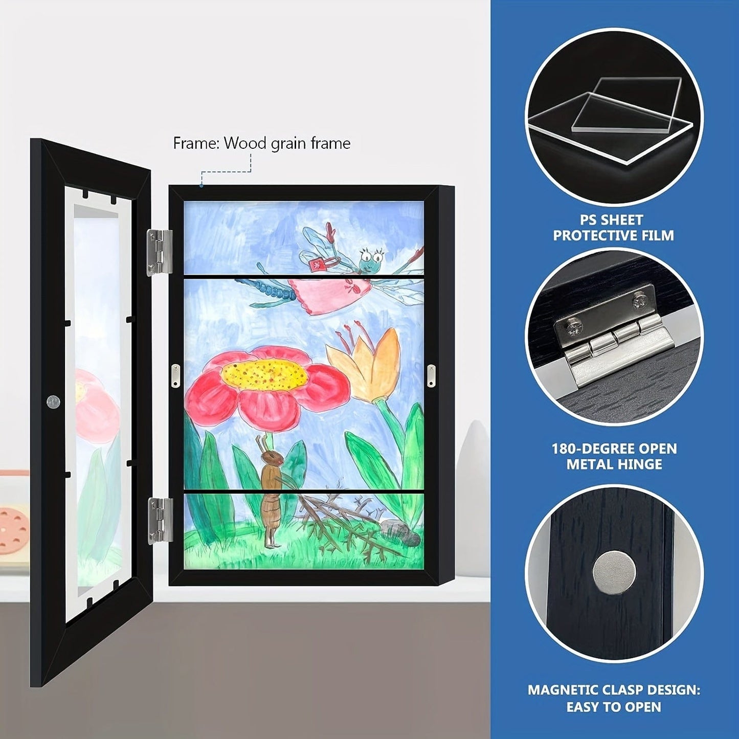 2 Stück/Set Kunstrahmen, A4 Frontöffnung Bilderrahmen, Wandmontierte Holzrahmen, Moderne transparente Rahmen für Zuhause, Klappbare Holzmagnetrahmen, Zum Speichern und Ausstellen von Kunstwerken, Graffiti, Auszeichnungen und Zertifikaten,