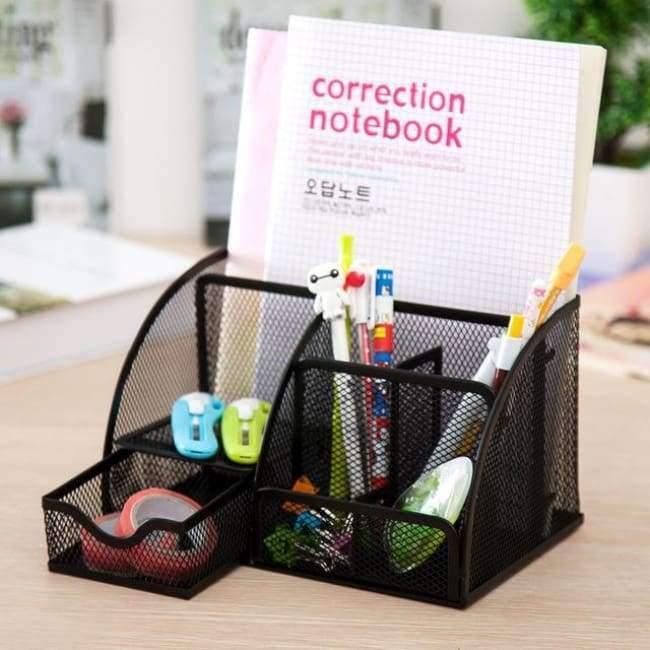 7-Zellen-Metallgitter-Desktop-Bürostift-Bleistift-Halter Eisen-Schreibtisch-Organizer für Scheren Lineal Schreibwaren Schulbedarf Zubehör
