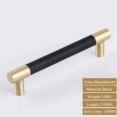 1PCS Schrankgriffe Massives Messing Schrank Kleiderschrank Ziehgriffe Schwarzes Leder Hardware Schublade Möbel Türgriffe Kommode Ziehgriff