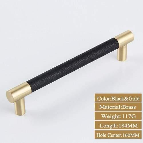 1PCS Schrankgriffe Massives Messing Schrank Kleiderschrank Ziehgriffe Schwarzes Leder Hardware Schublade Möbel Türgriffe Kommode Ziehgriff