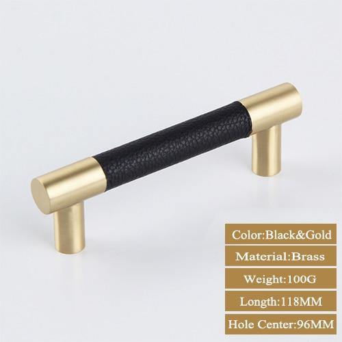 1PCS Schrankgriffe Massives Messing Schrank Kleiderschrank Ziehgriffe Schwarzes Leder Hardware Schublade Möbel Türgriffe Kommode Ziehgriff