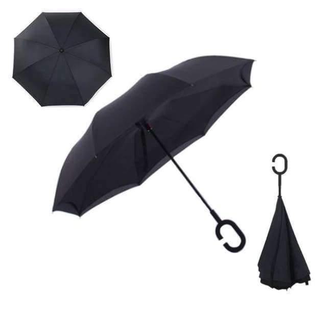Reverse Fold Double Layer Inverted Chuva Umbrella Self-Standing Inside Out Rain Protection C-Hook Hands for Car