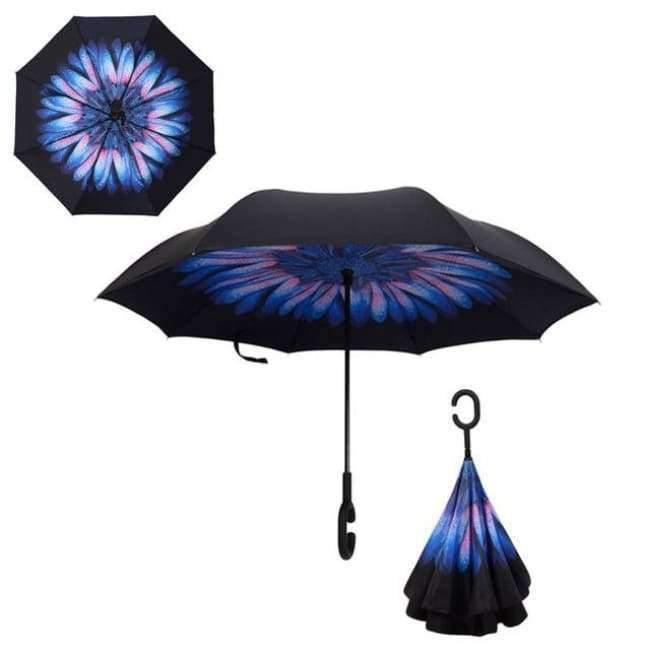 Reverse Fold Double Layer Inverted Chuva Umbrella Self-Standing Inside Out Rain Protection C-Hook Hands for Car