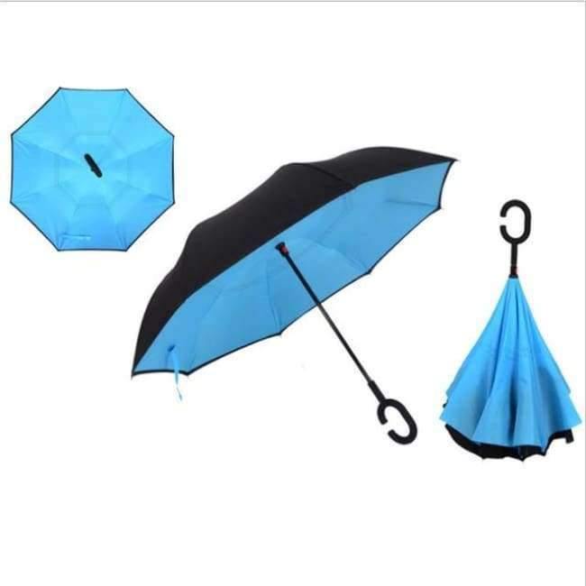 Reverse Fold Double Layer Inverted Chuva Umbrella Self-Standing Inside Out Rain Protection C-Hook Hands for Car