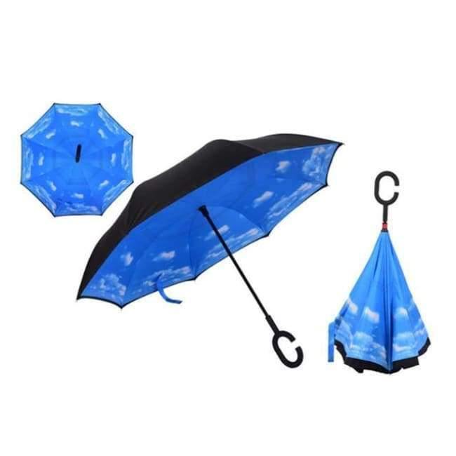 Reverse Fold Double Layer Inverted Chuva Umbrella Self-Standing Inside Out Rain Protection C-Hook Hands for Car