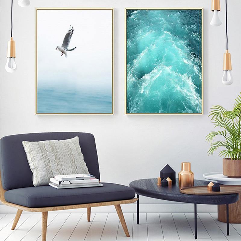 Leinwandmalerei Freie Möwen Wellen Strand Kunstposter Wohnzimmer Dekoration Meeresvögel Wand