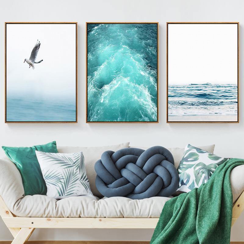 Leinwandmalerei Freie Möwen Wellen Strand Kunstposter Wohnzimmer Dekoration Meeresvögel Wand