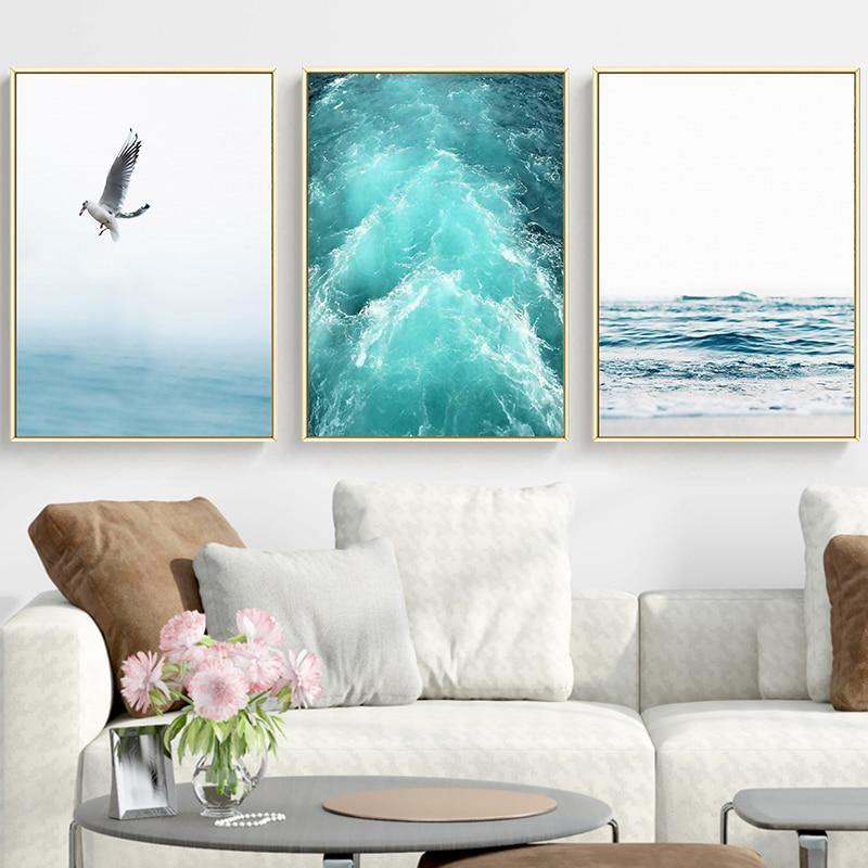 Leinwandmalerei Freie Möwen Wellen Strand Kunstposter Wohnzimmer Dekoration Meeresvögel Wand