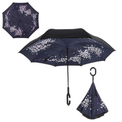 Reverse Fold Double Layer Inverted Chuva Umbrella Self-Standing Inside Out Rain Protection C-Hook Hands for Car