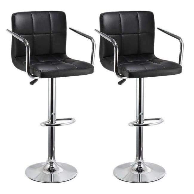 JEOBEST 2-teiliges Barhocker Set Drehbar Schwarzes Leder Höhenverstellbarer Pub Bar Stuhl Modernes Wohnzimmermöbel FR DE Lager HWC