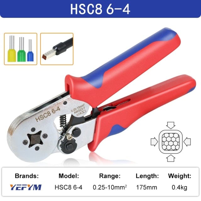 Tubulare Terminal Crimping Tools Mini Electric Pliers HSC8 6-4A/6-4 0.25-10mm² 23-7AWG 6-6 0.25-6mm² High Precision Clamp Sets
