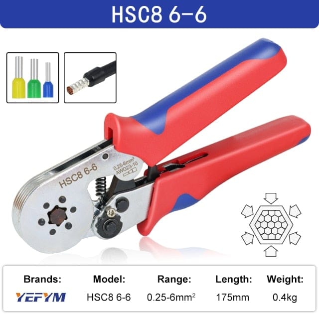 Tubulare Terminal Crimping Tools Mini Electric Pliers HSC8 6-4A/6-4 0.25-10mm² 23-7AWG 6-6 0.25-6mm² High Precision Clamp Sets